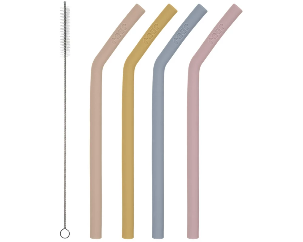 reer Silikontrinkhalme 4er-Set inkl. Reinigungsbürste, Mehrfarbig