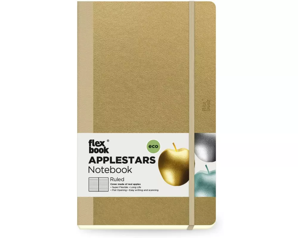 Flexbook Applestars Notebook 13 x 21 cm, Liniert, Gold