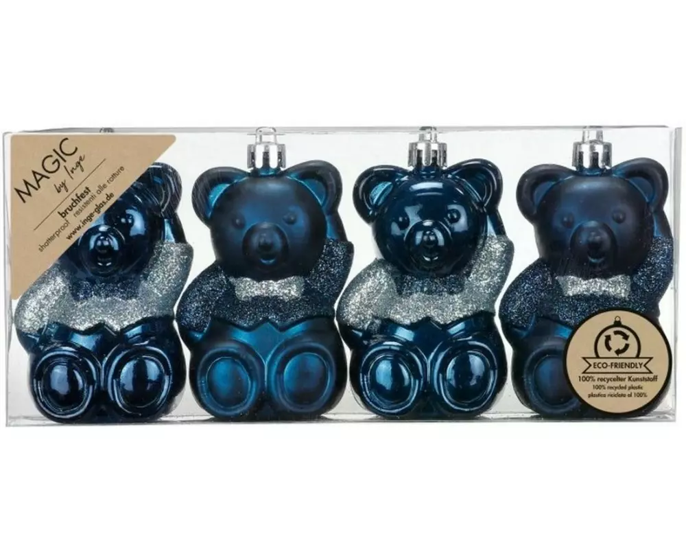 INGES CHRISTMAS DECOR Weihnachtsschmuck Teddybär 4 Stück, Blau