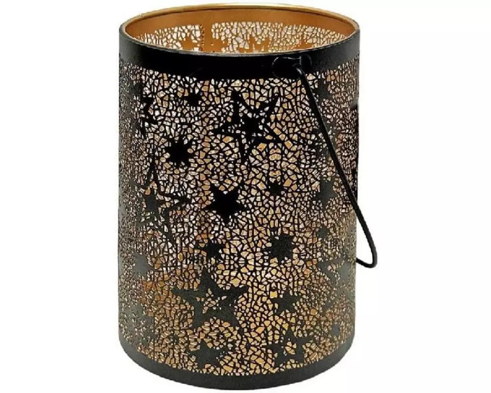Dameco Weihnachtswindlicht mit Sternen Design 19 cm, Gold/Schwarz