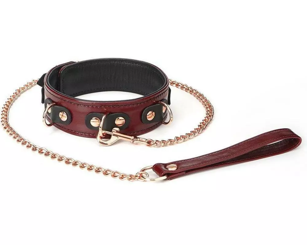 LiebeSeelen Halsfessel mit Leine Wine Red