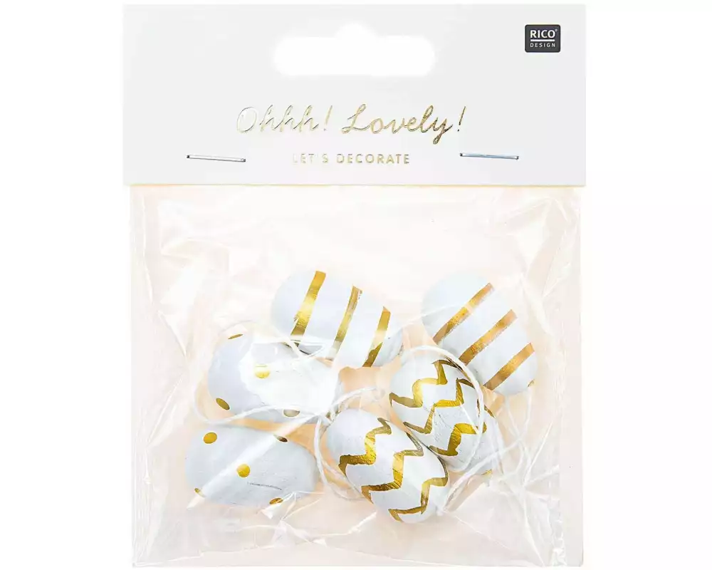 Rico Design Aufhänger Osterei 6 Stück, Gold/Weiss