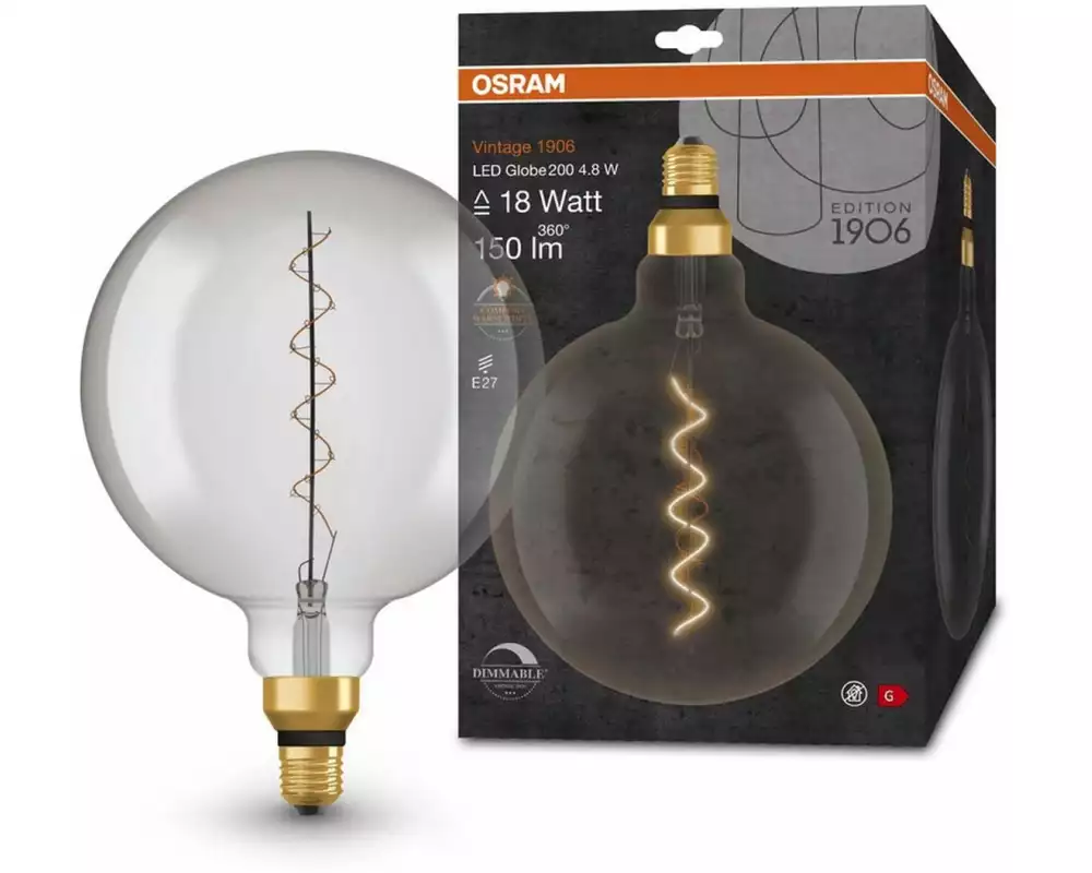 OSRAM Lampe Vintage 1906 Globe200, 4.8W, E27, Warmweiss