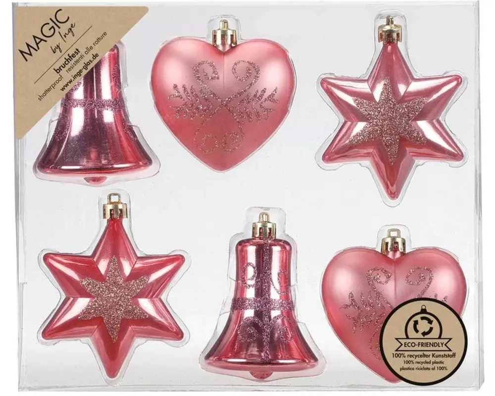 Holly & Jolly Weihnachtskugel Soft Blush verschiedene Formen, 6 Stück