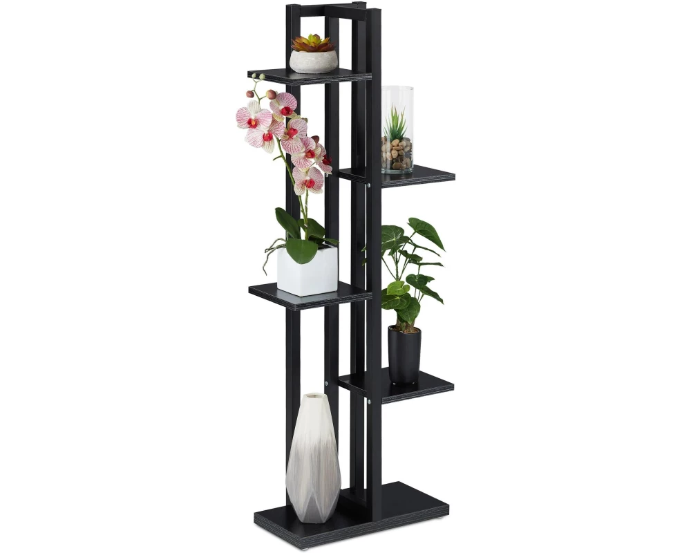 relaxdays Blumentreppe Stahl / MDF, Schwarz, 117 cm
