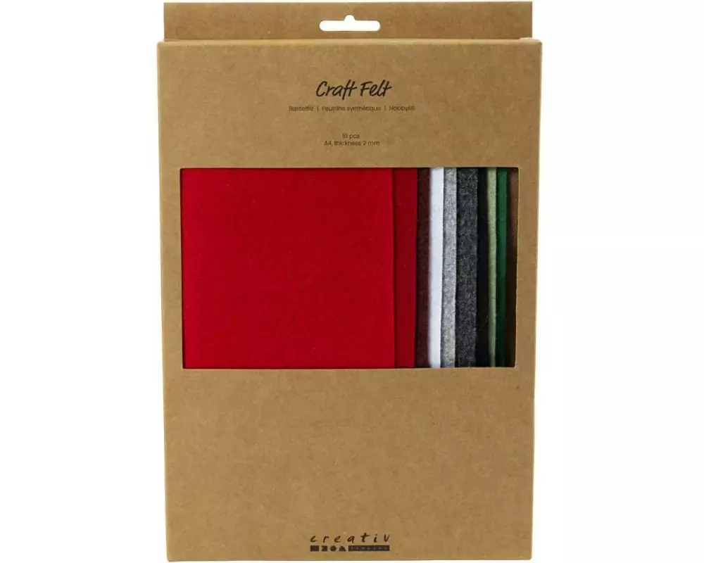 Creativ Company Bastelfilz 10 Stück, Sortiert, Weihnachtsfarben