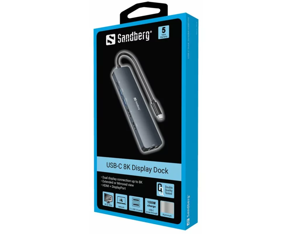 Sandberg USB-C, 8K, Display Dock