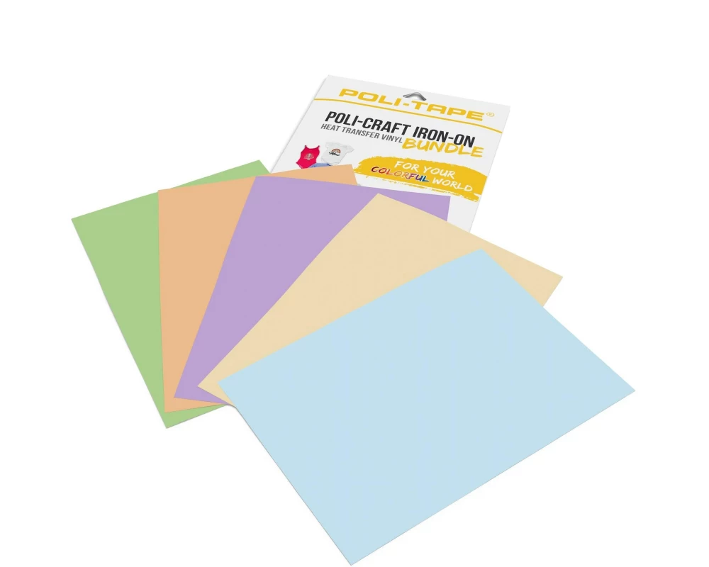 Poli-Tape Aufbügelfolie Pastel A4, mehrfarbig, 5 Stück