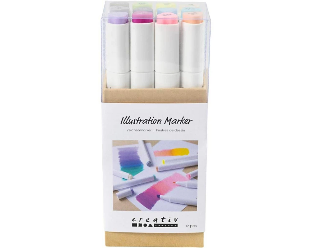Creativ Company Kalligraphiemarker 1+ 8 mm, 12 Stück, Pastellfarben
