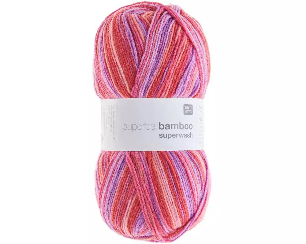 Rico Design Wolle Bamboo für Socken 4-fädig, 100 g, Rot; Lila