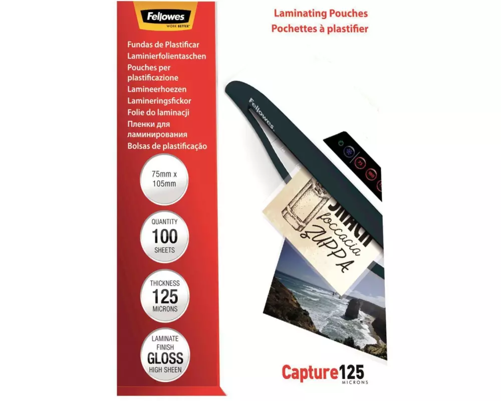 Fellowes Laminierfolie 75 x 105 mm, 125 µm, 100 Stück, Glänzend