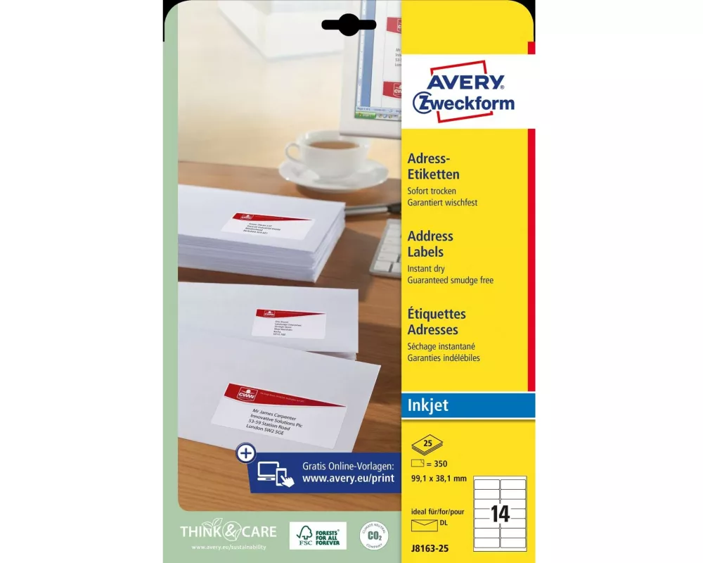 Avery Zweckform Adressetiketten 99.1 x 38.1 mm, 25 Blatt
