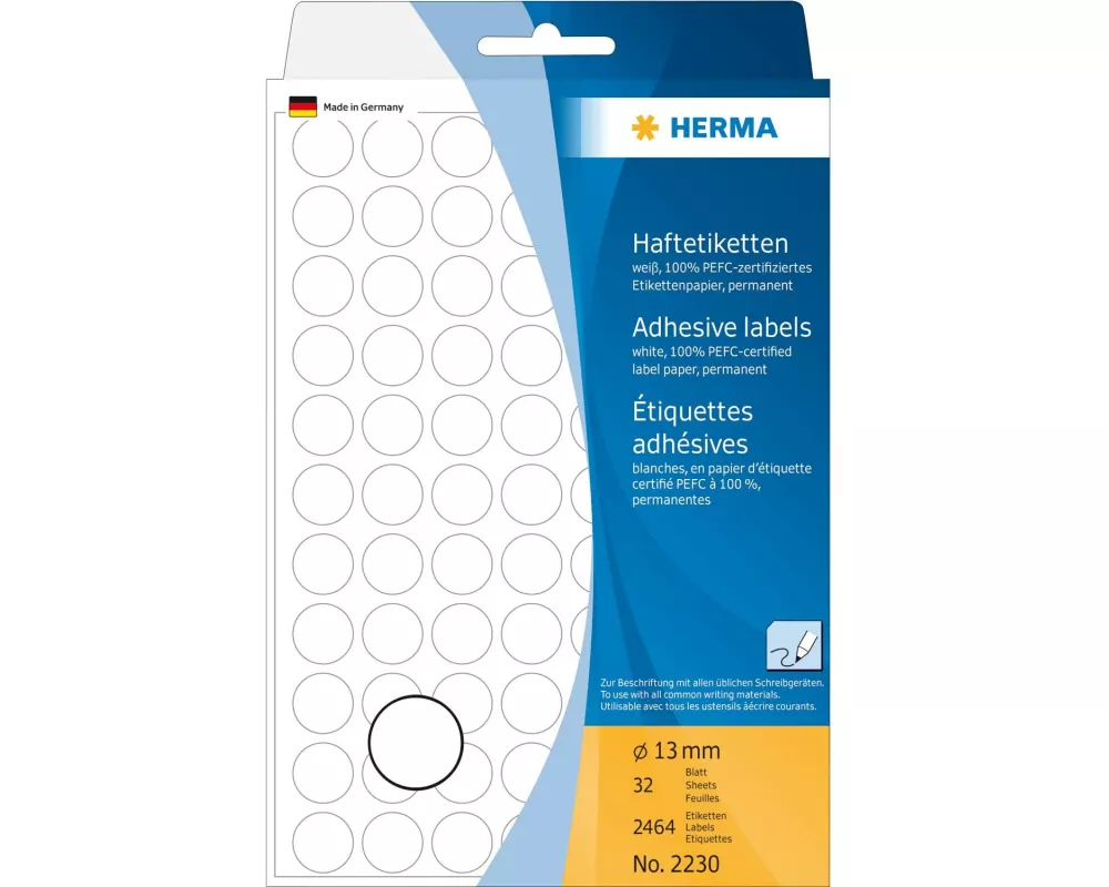 HERMA Vielzweck-Etiketten 2230 Ø 13 mm, 32 Blatt, Weiss