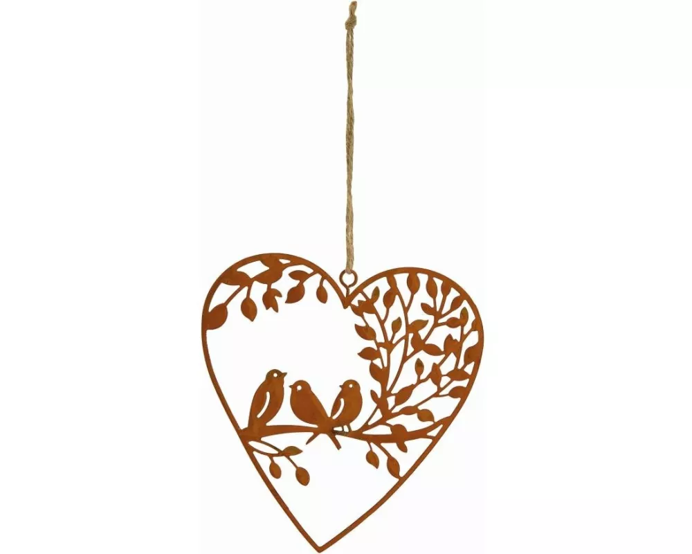 G. Wurm Hängedekoration Herz mit Vögeln 12 x 13 cm, Rostfinish