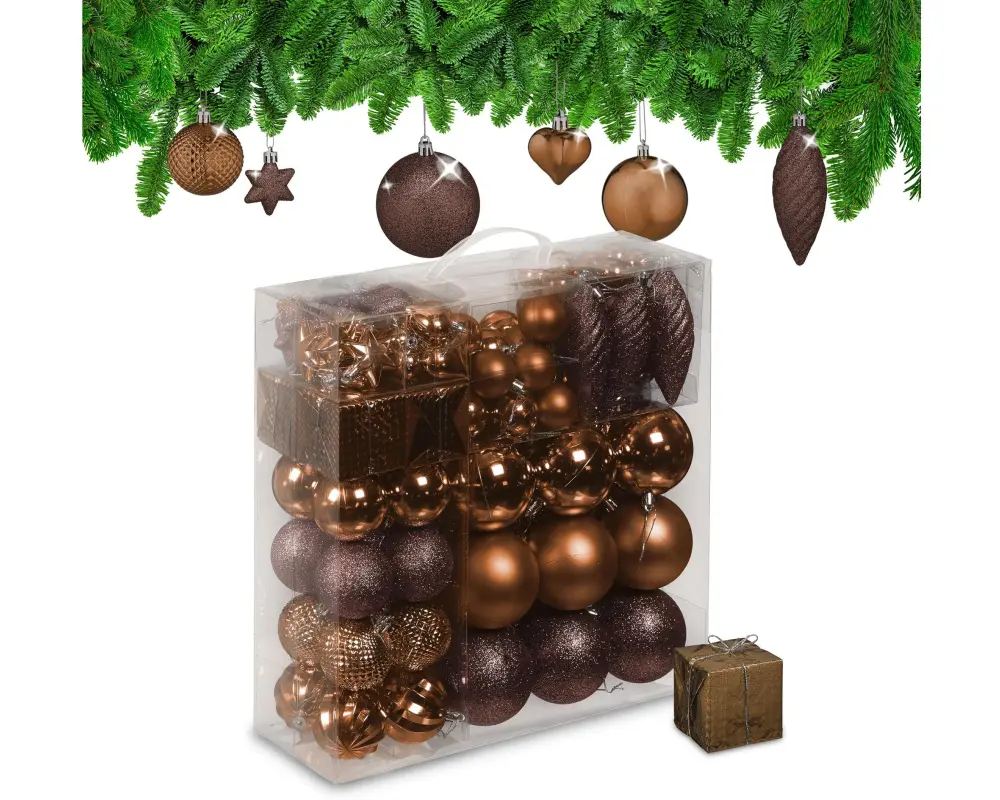 relaxdays Weihnachtsbaumkugeln Braun/Silber