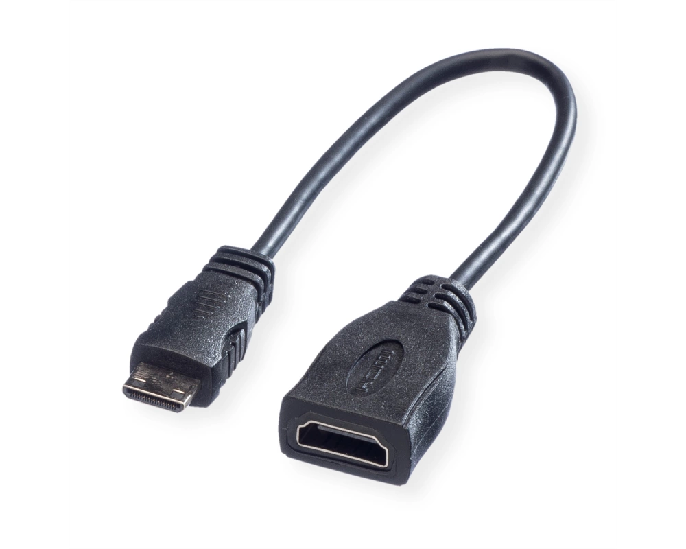 ROLINE HDMI High Speed Kabel mit Ethernet, HDMI BU - Mini HDMI ST, 0,15 m
