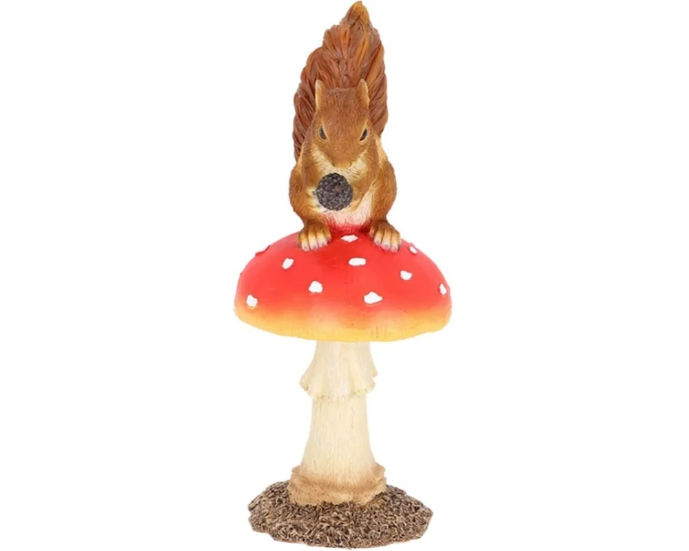 Esschert Design Fliegenpilz mit Eichhörnchen Polyresin 12 x 11.8 x 28.5 cm