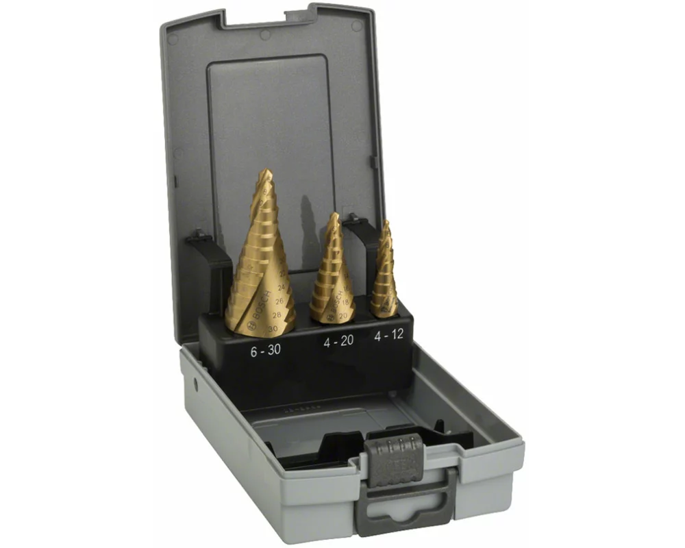 Bosch 3-teiliges HSS-TiN-Stufenbohrerset 4-12/4-20/6-30