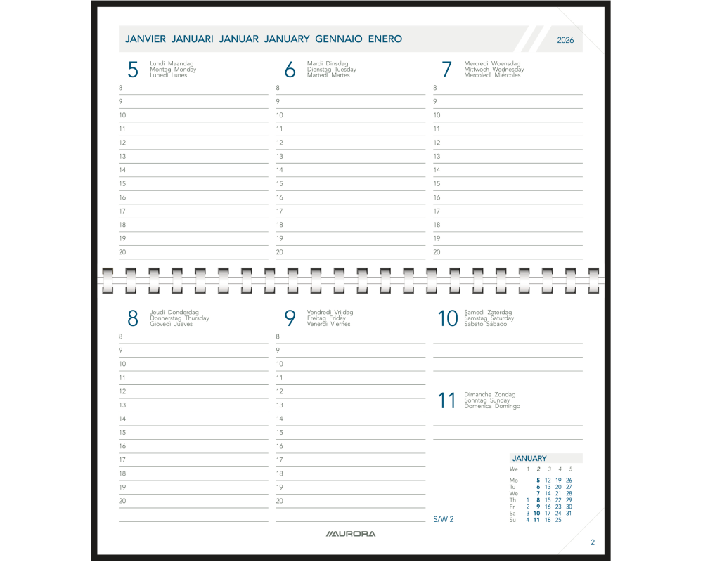 AURORA Agenda Novoplan Pearl 2026 1700P 1W/2S ML 9.4x16.3cm