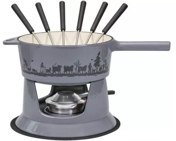 Kadastar Käsefondue-Set Alpaufzug Familie 9 Teile, Blaugrau