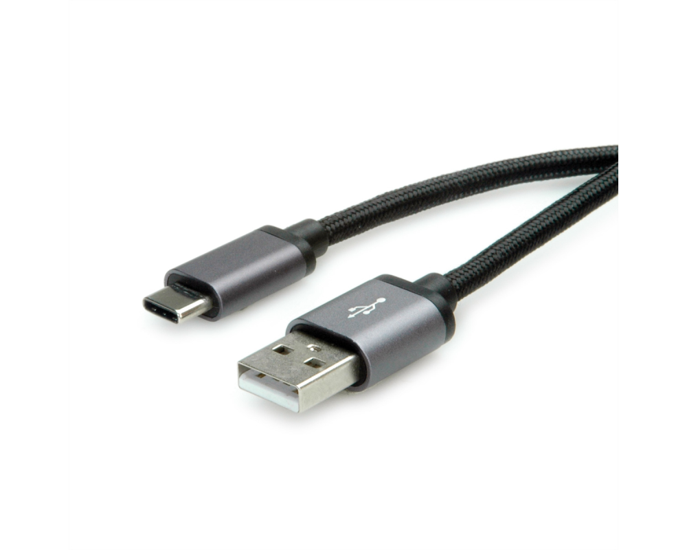 ROLINE USB-A-C, Datenkabel 11.02.9028 Black/Sil, ST/ST, USB 2.0 1.8m