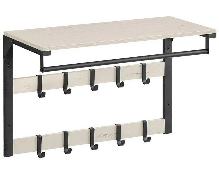 VASAGLE Wandgarderobe 10 Haken 65 cm x 42 cm, Schwarz/Weiss