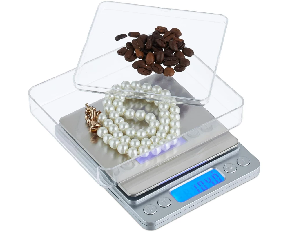 relaxdays Präzisionswaage mit Wiegeschalen Silber