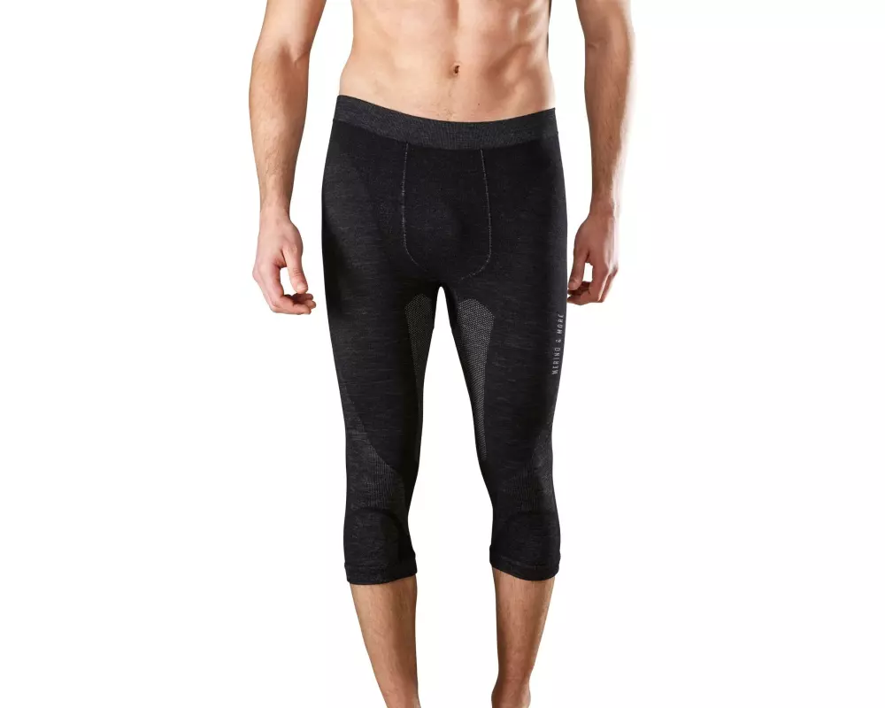 Merino & More Herren Funktionsunterhose 3/4 L, Schwarz