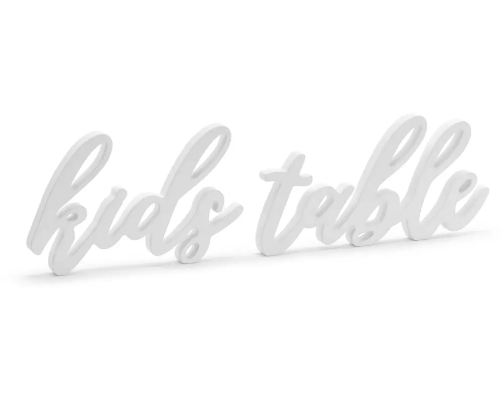 Partydeco Hochzeitsaccessoire Holzschrift Kids Table 38 x 10 cm, Weiss