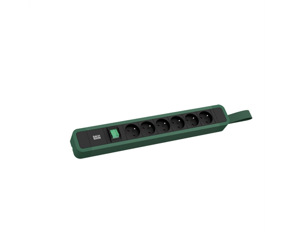 BACHMANN PRIMO 2 6xUTE 1xSchalter mit Schlaufe 2,0m CEE7/7 RAL6028
