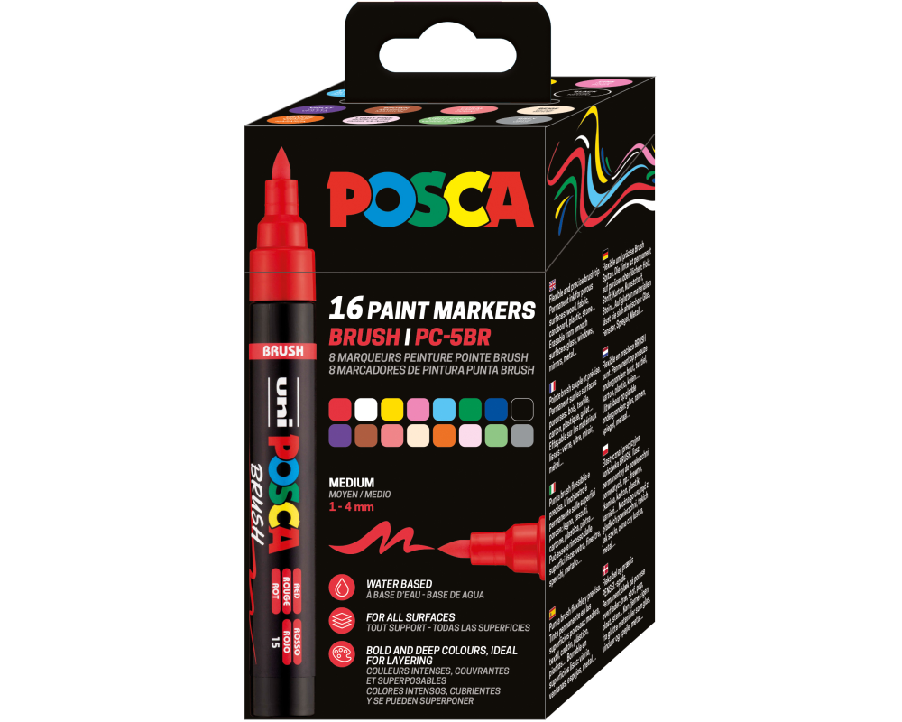 POSCA Brush Marker 1-4mm PC-5BR16PSET 16 Stück, assortiert