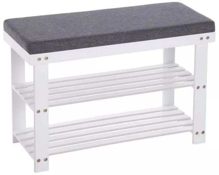 Songmics Schuhregal mit Bank aus Bambus, Grau/Weiss