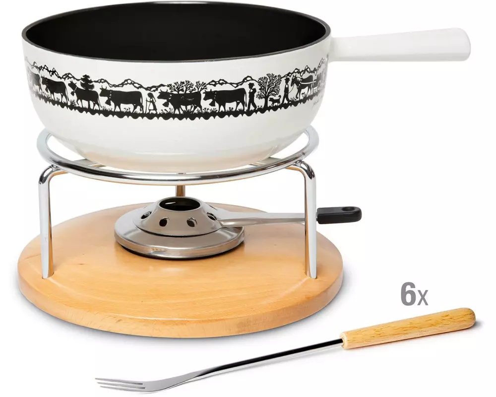 Stöckli Käsefondue-Set Sätnis Classic 8 Teile, Braun/Weiss