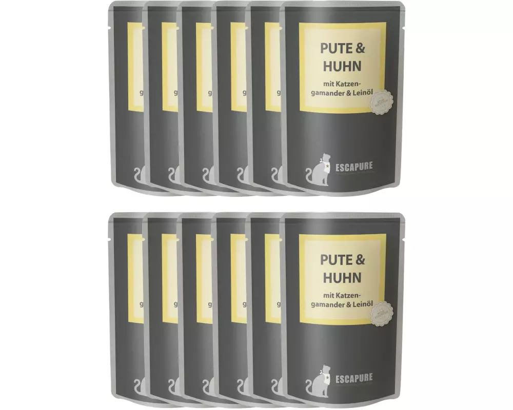 Escapure Nassfutter Pouch Pute & Huhn, 12 x 100 g