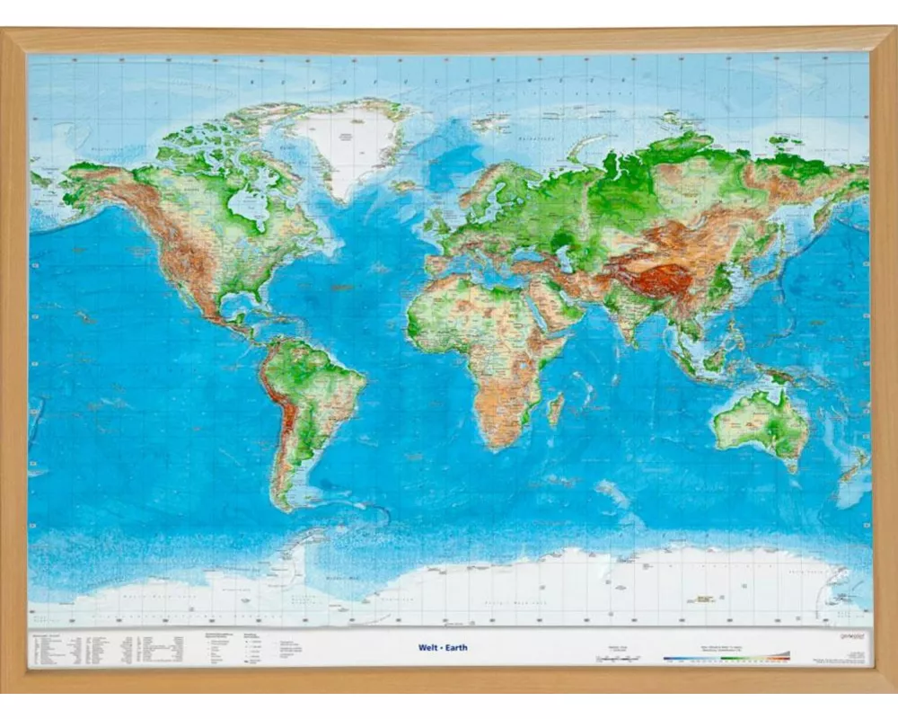 Welt Gross 1:53.000.000 mit Naturholzrahmen