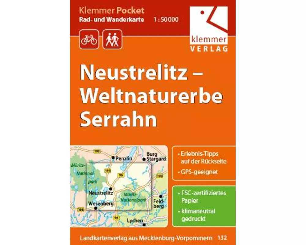 Klemmer Pocket Rad- und Wanderkarte Neustrelitz - Weltnaturerbe Serrahn