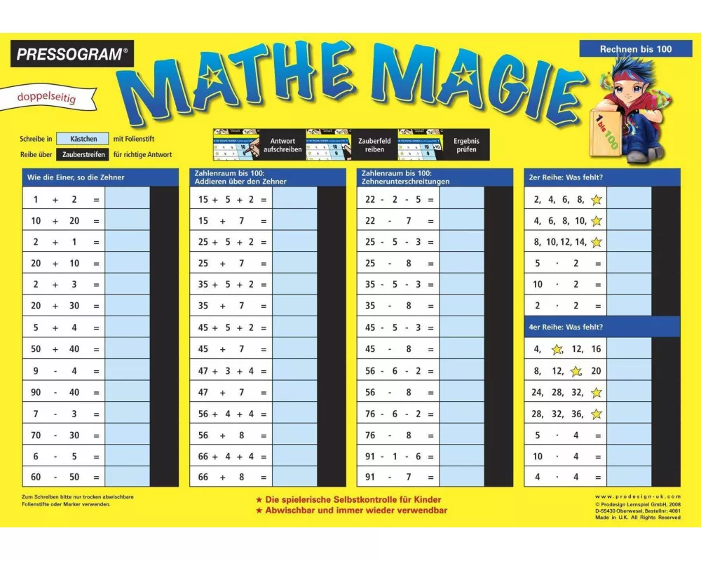 PRESSOGRAM Zaubertafel - Rechnen bis 100