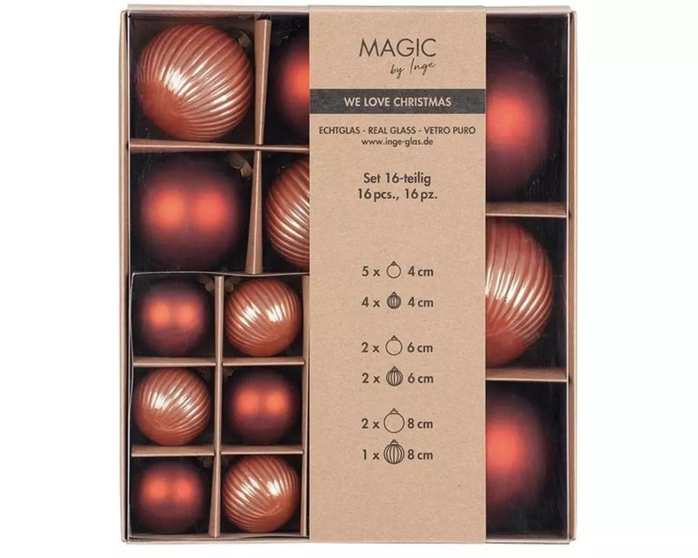 INGES CHRISTMAS DECOR Weihnachtskugel 4, 6 und 8 cm Terracotta, 16 Stück