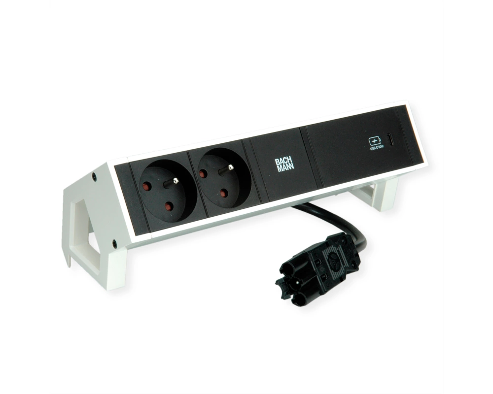 BACHMANN DESK2 2xUTE 1xUSB C 60W 0,2m GST18 RAL9010