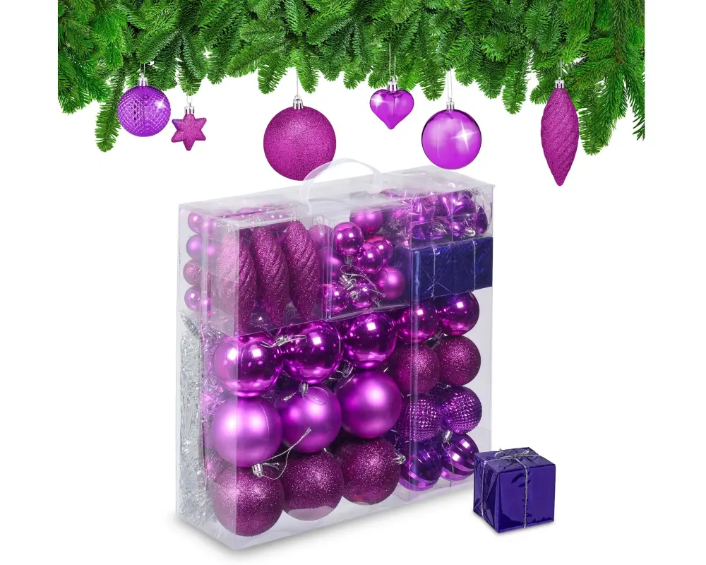 relaxdays Weihnachtskugeln im 110er-Set Pink-Silber Pink/Silber