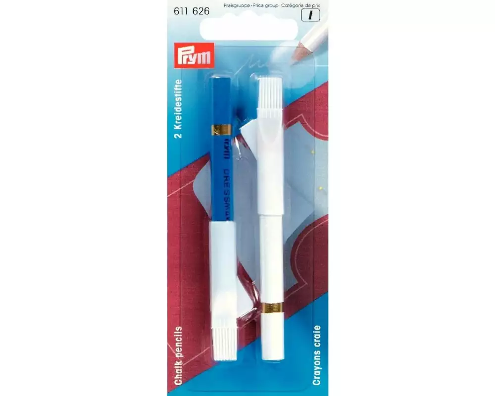 Prym Kreidestift mit Bürste, 2 Stück, weiss/blau