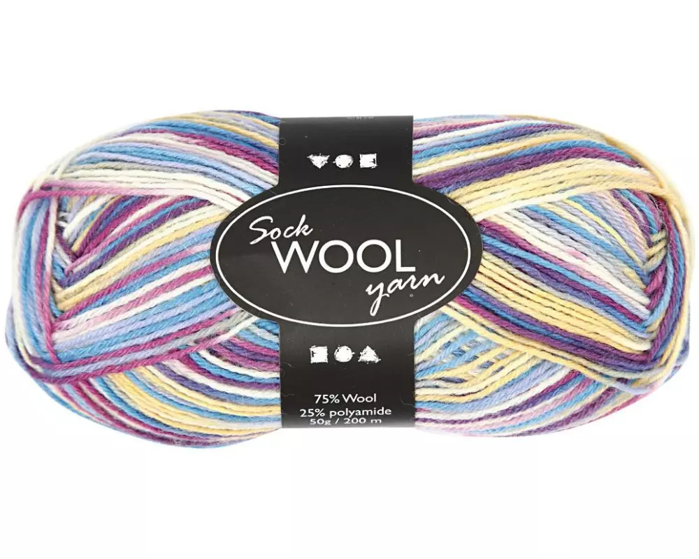 Creativ Company Wolle 50 g für Socken, Creme/Lila