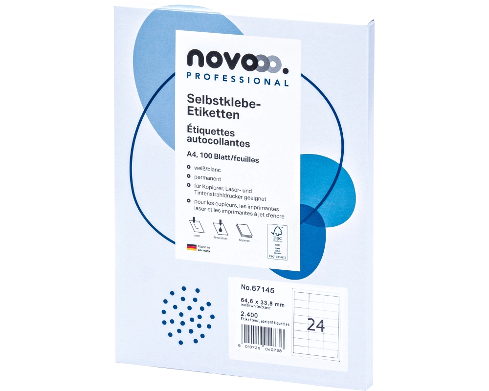 NOVOOO Etiketten 64.6x33.8mm 67145 weiss 2400 Stück