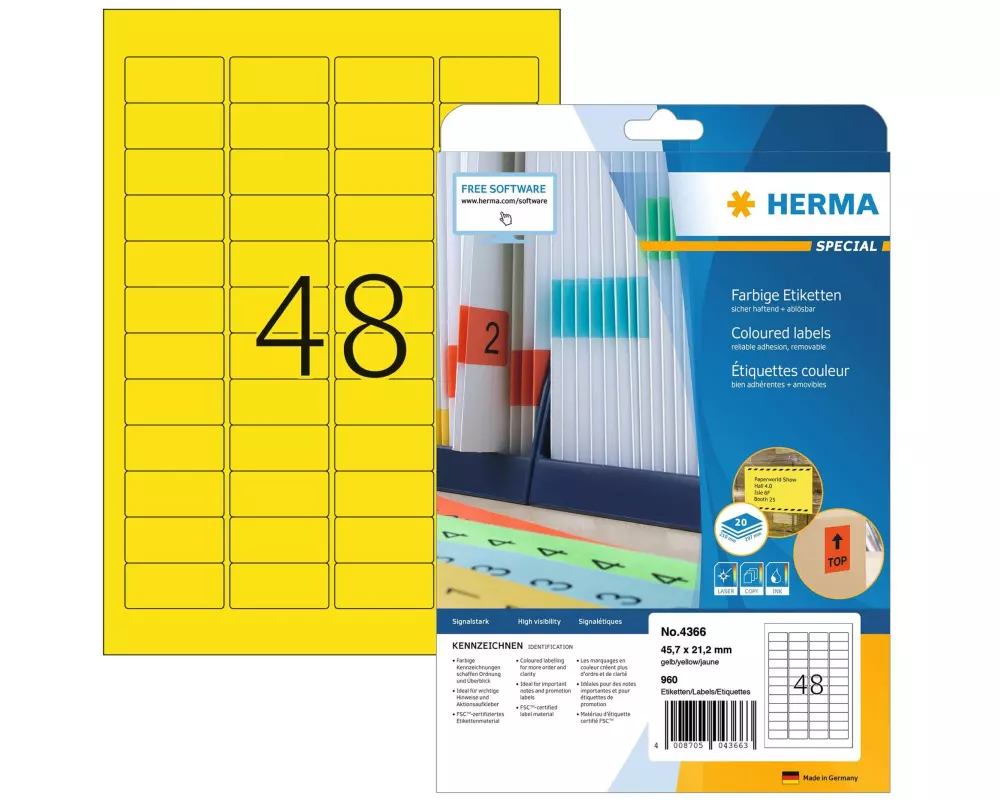 HERMA Universal-Etiketten 4366, 45.7 x 21.2 mm, Gelb, 960 Stück