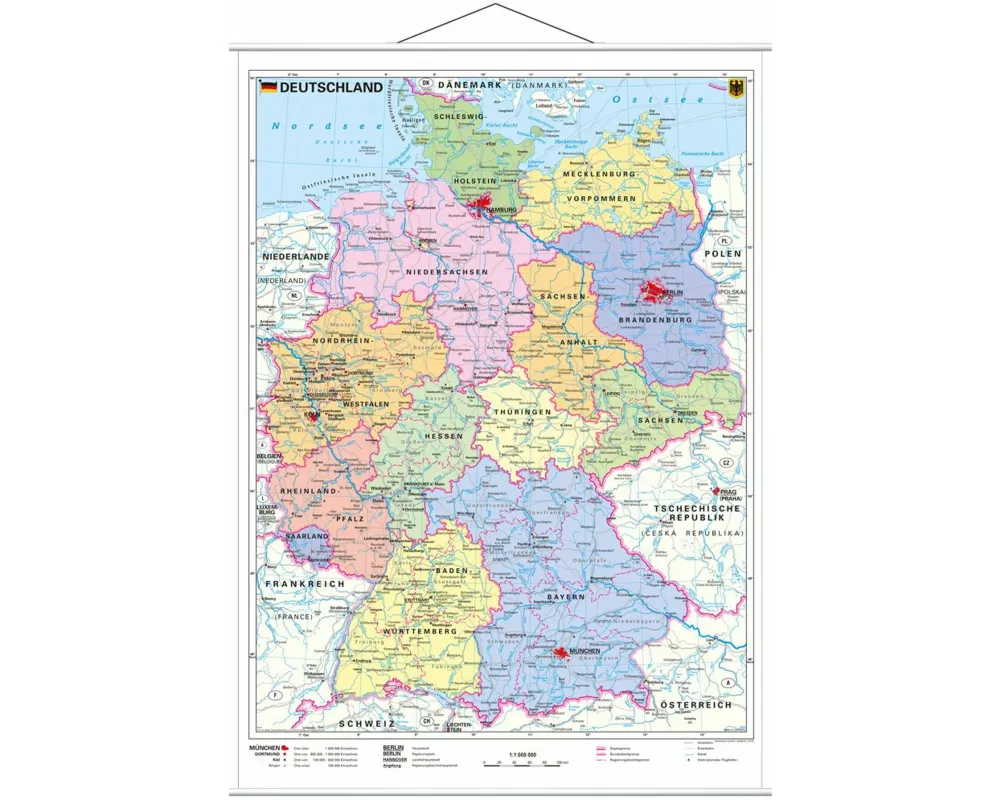 Deutschland, politisch 1 : 1 000 000. Wandkarte Kleinformat mit Metallstäben