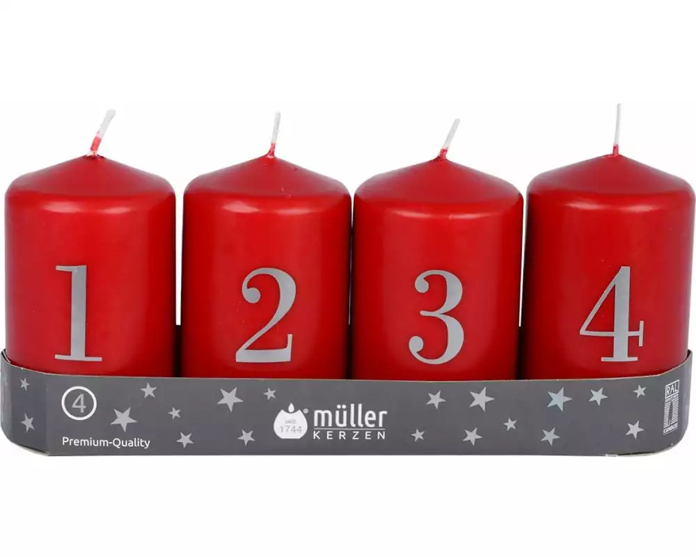 müller Kerzen Weihnachtskerze Rot, 4 Stück