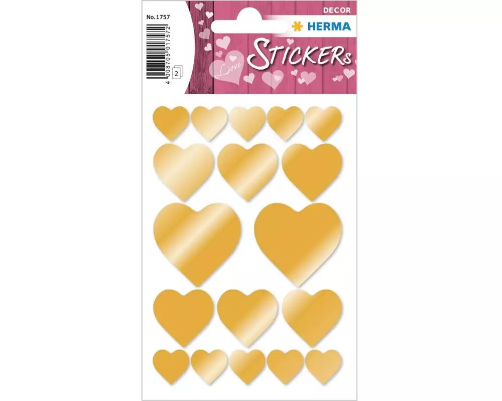 Herma Stickers Metallic Sticker Herzen Gold 36 Stück Gold