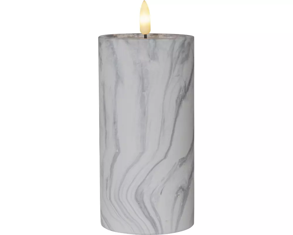 Star Trading LED-Kerze Pillar Flamme Marble Ø 7.5 x 17.5 cm, Grau