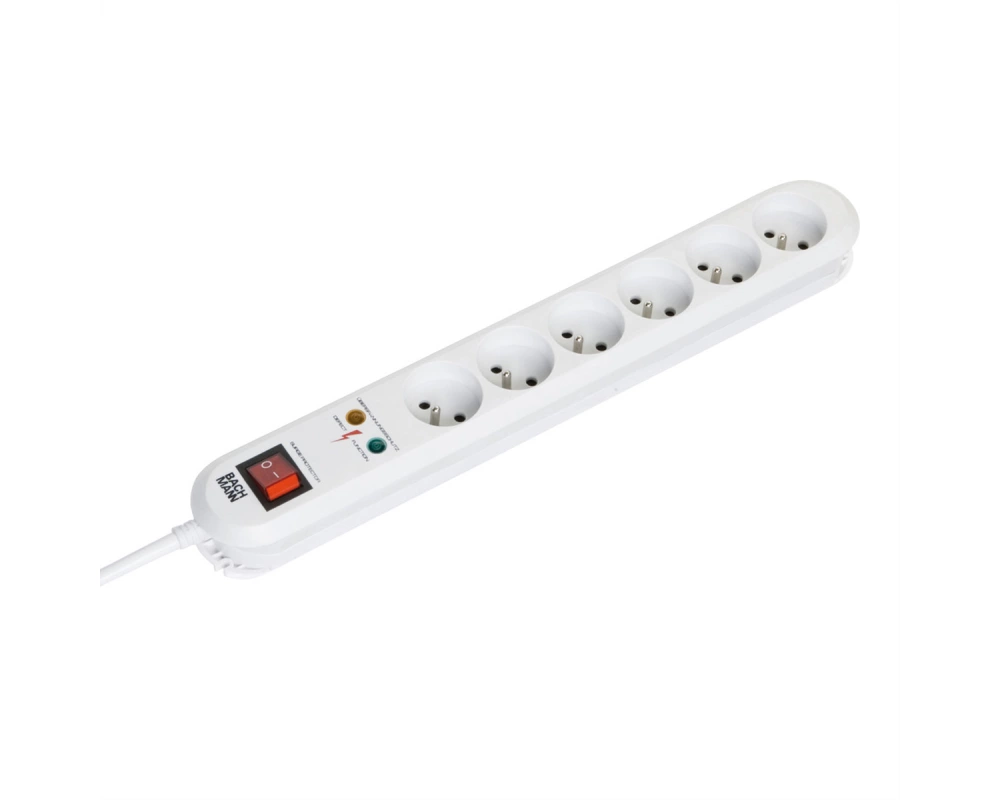 BACHMANN SMART Steckdosenleiste 6x UTE, 1x SPD, 1x Schalter, 3,0m CEE7/7, weiss