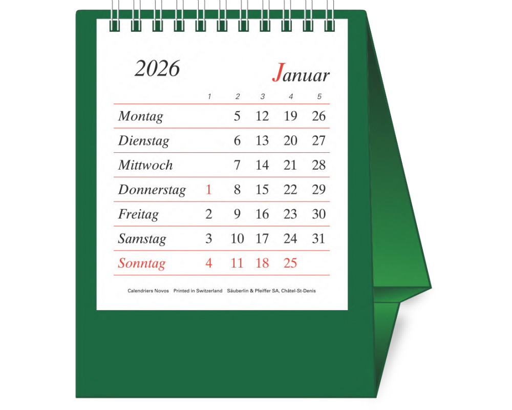 NOVOS Tischkal. Pro Bristol D. 2026 509087 1M/1S dunkelgrün DE 11.5x14cm
